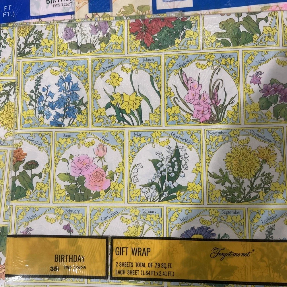 12 Packs of  Vintage Gift Wrapping Paper Forget Me Not Botanical Cottagecore